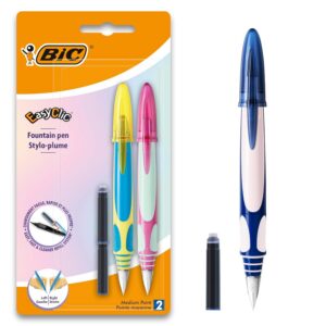 BIC EasyClic Stylos-Plume Rechargeables - Décor sans choix possible Blister de 2 + 2 Petites Cartouches d'Encre Bleue