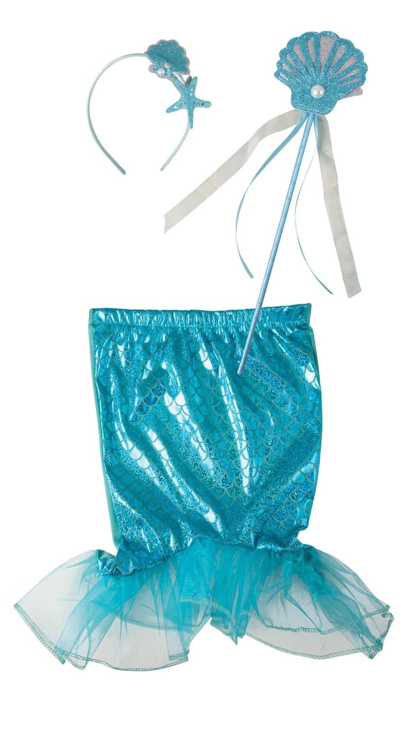 P'TIT CLOWN - 80402 - Set de de déguisement Sirène Enfant - Mermaid Dress Up Kit - Robe, Serre-tête, Baguette - Pour Carnaval, Anniversaire, Fêtes à Thèmes, Halloween - Bleu