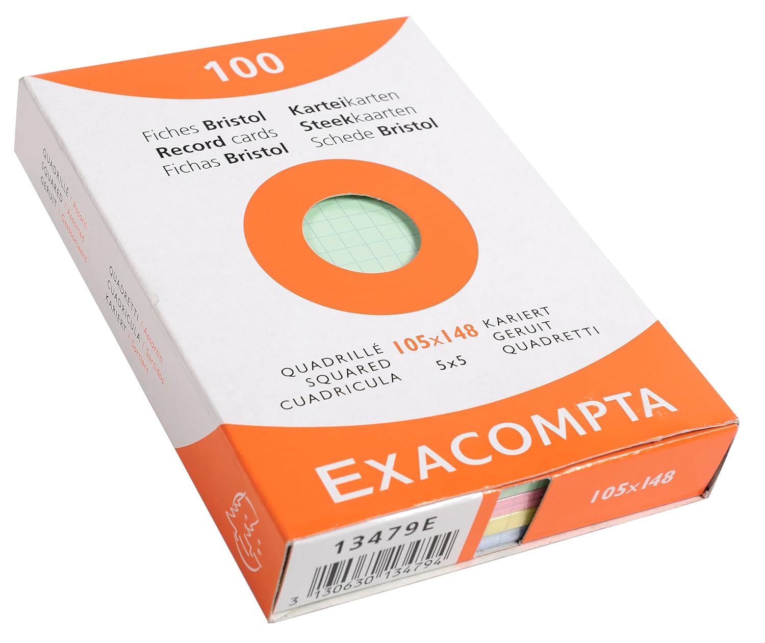 Exacompta - Réf. 13479E - Étui de 100 fiches bristol quadrillées 5x5 non perforées - format 105 x 148 mm - compatibles avec imprimante jet d'encre, laser et photocopieur - couleurs assorties