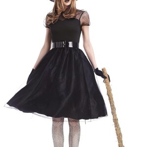 P'TIT CLOWN - Costume Sorcière Femme - Robe, Chapeau, Ceinture, Gants - Déguisement Adulte Parfait pour Halloween, Soirée Gothique, Cosplay, Carnaval, Fêtes Costumées