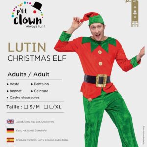 Alternative view of P'TIT CLOWN — Costume de Lutin Adulte effet velours S-M