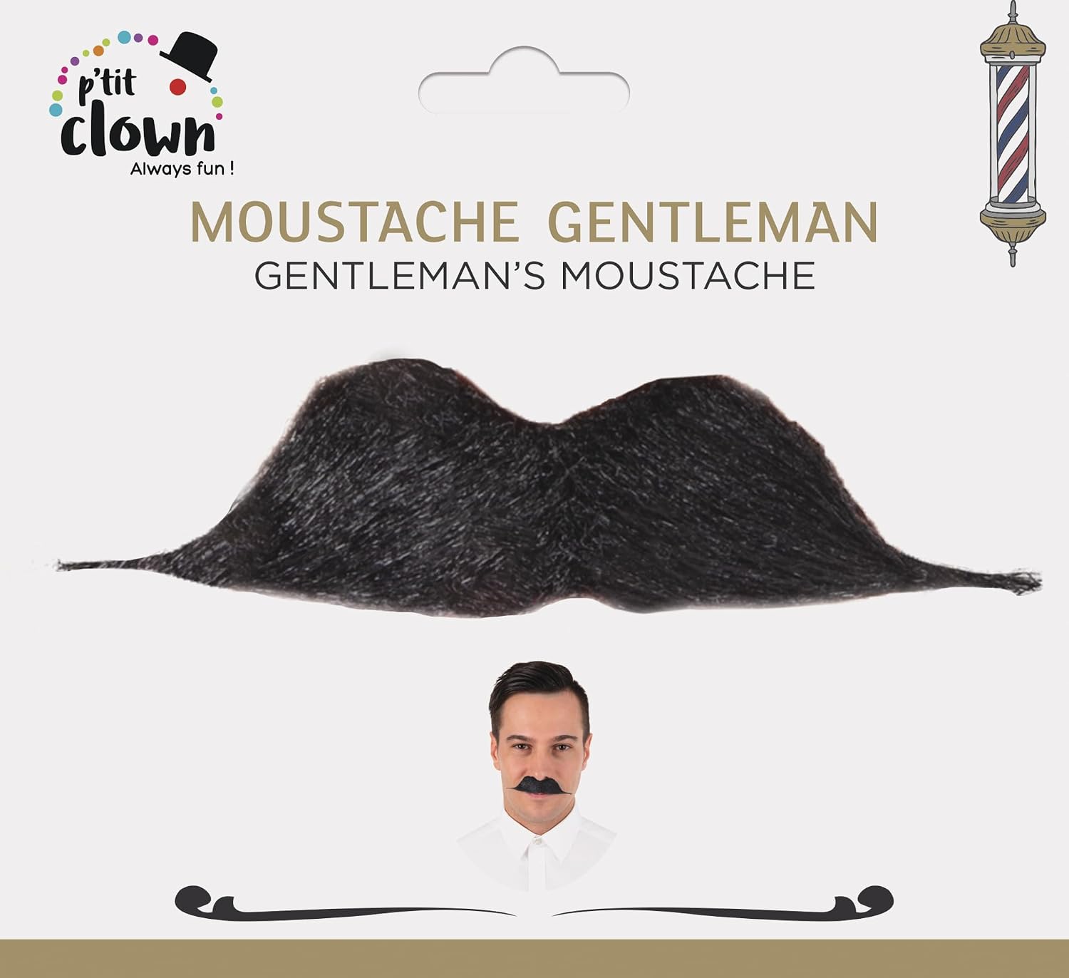 P’TIT CLOWN — Moustache de Déguisement Gentleman Noir – Image 4