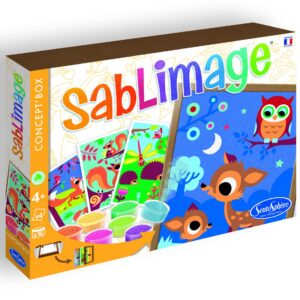 Sentosphère – Sablimage Animaux Forêt– Kit Loisirs Créatifs Enfant – 4-Tableaux en sable – 16 Couleurs de Sable Coloré – Concept Box avec Cadre – Dès 4-Ans – Fabriqué en France -8801