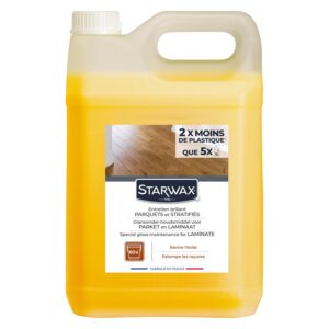 STARWAX - Entretien Brillant pour Parquets et Sols Stratifiés - Nettoie et Ravive la Brillance - Non Glissant - Sans Rinçage - Fabriqué en France - 5L - jusqu'à 3 600m²