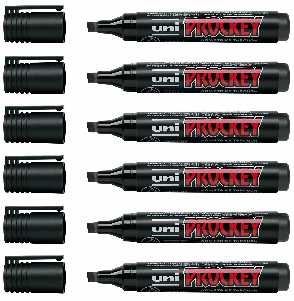 Uni-Ball Lot de 6 marqueurs à pointe biseautée Noir 3-6 mm