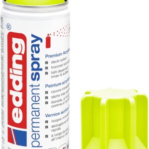 edding 5200 spray permanent - jaune fluorescent mat - 200 ml - peinture acrylique pour peindre ou décorer verre, métal, bois, céramique, plastique, toile - peinture acrylique en aérosol
