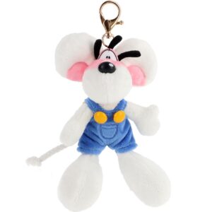 Diddl - Porte-clés peluche en Salopette Bleue 15cm - Peluche Rétro Années 90 à Accrocher - Accessoire 100% Recyclé Écoresponsable - Idée Cadeau Originale Enfant & Collectionneur