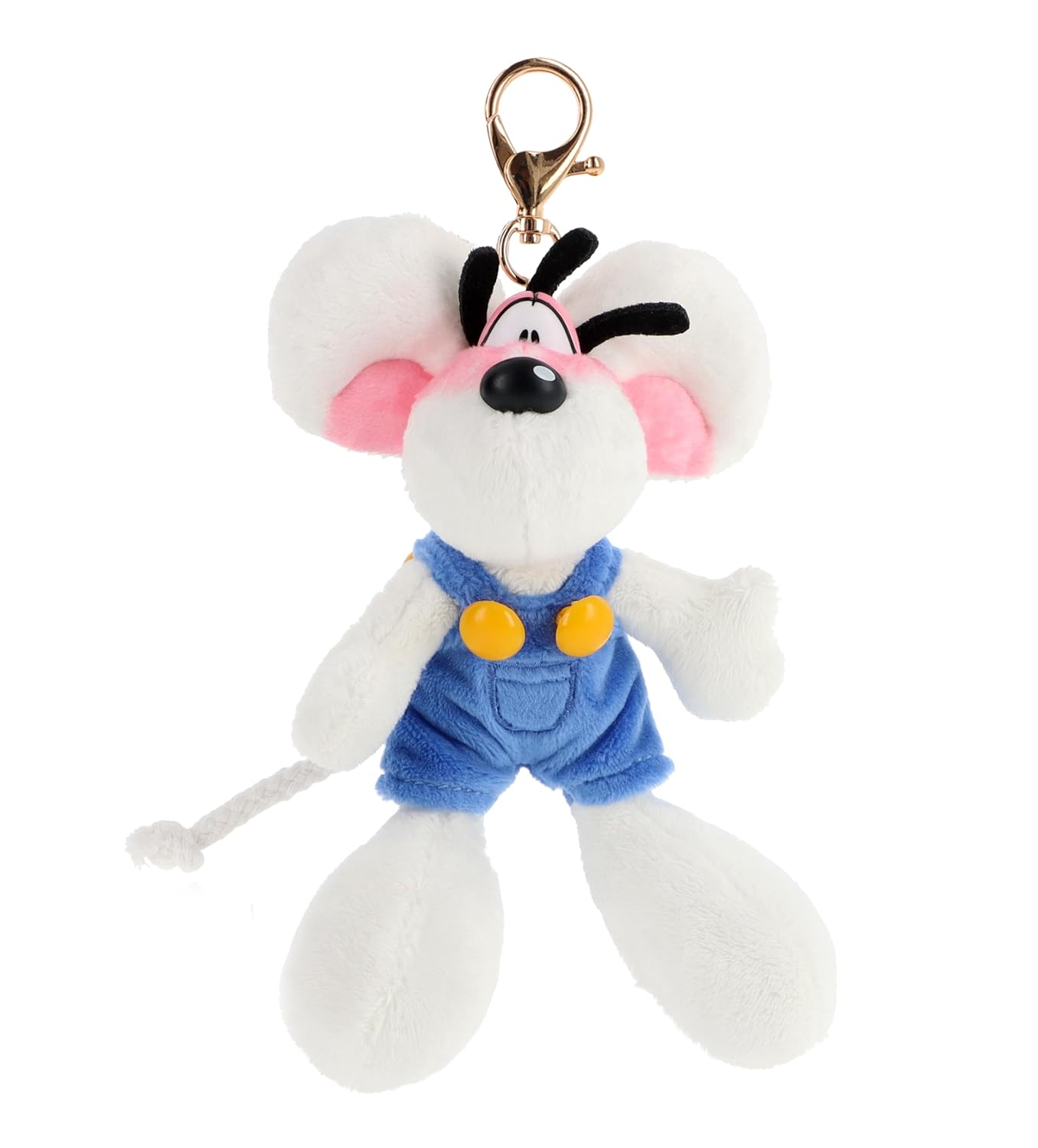 Diddl - Porte-clés peluche en Salopette Bleue 15cm - Peluche Rétro Années 90 à Accrocher - Accessoire 100% Recyclé Écoresponsable - Idée Cadeau Originale Enfant & Collectionneur