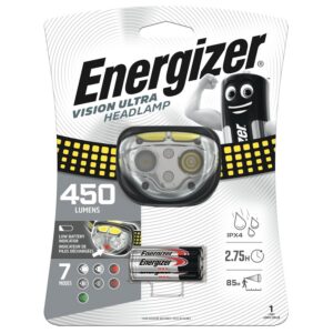 Energizer Lampe Frontale LED Vision Ultra HD, Lampe Puissante 450 Lumens, Piles Incluses