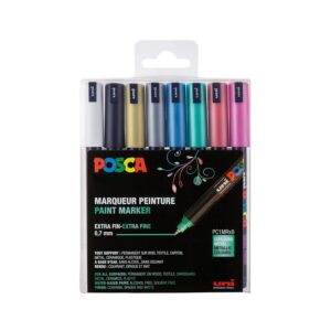 POSCA Set de 8 Marqueurs PC1MR Pte calibrée extra-fine Couleurs Métallisées