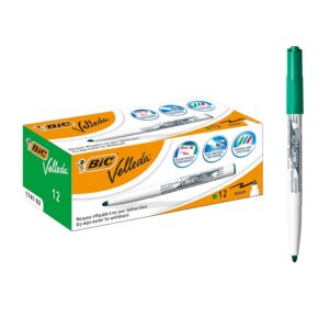 BIC Velleda 1741 Feutres pour Tableau Blanc Effaçables à Sec, Pointe Conique Moyenne - Vert, Boîte de 12
