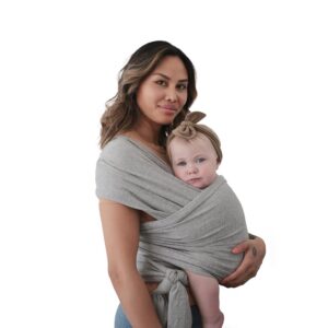 Mushie Écharpe de Portage pour Nouveau-Nés & Bébés | Porte-Nourisson Avec Poche Intégrée | 100% Coton Biologique | de 3,6 à 14,9 Kg | Gray Melange