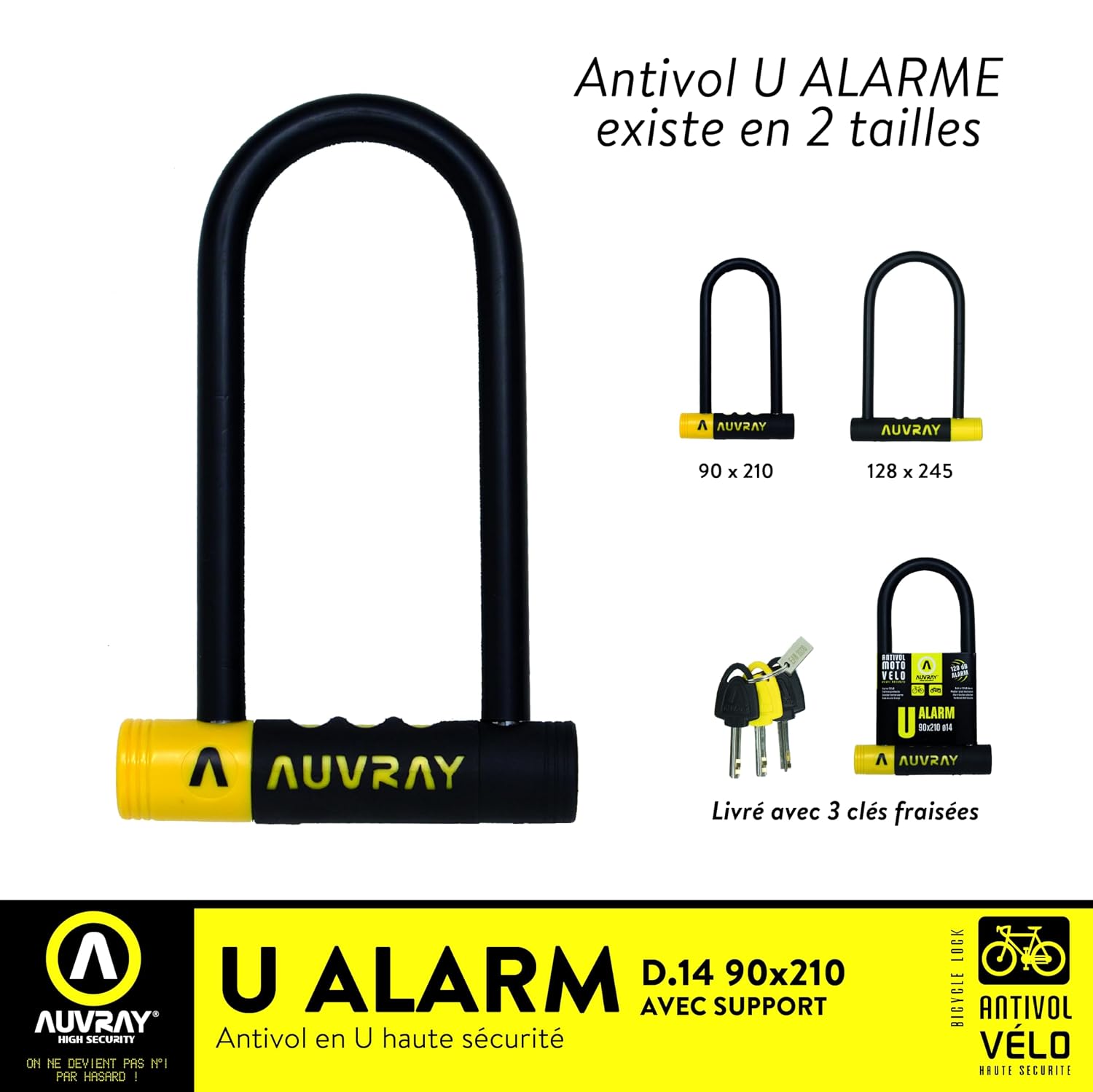 AUVRAY U Alarme — Antivol vélo 90x210 mm avec alarme 120 dB – Image 4