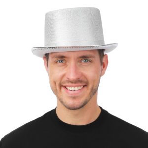 P'TIT CLOWN - Chapeau Haut de Forme - Accessoire Déguisement Carnaval, St Sylvestre, Fêtes à Thèmes, Disco, Nouvel An, Halloween, EVG - Polyester (Argent)