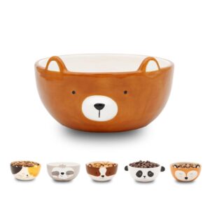 Winkee - Bol à céréales | Petite et mignonne assiette en céramique | Bol en grès au look de chien mignon | Cadeau pour anniversaire, rentrée des classes, Noël, Saint-Valentin (Ours)