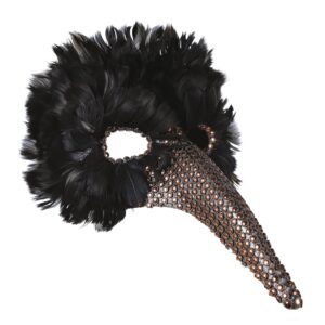P'TIT CLOWN - Loup à Plumes Noires - Masque Déguisement Adulte - Accessoire Tenue Carnaval, Fêtes de Fin d'Année, Nouvel An, Noël et Fêtes Costumées (Loup nez long à plumes noires)