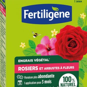 FERTILIGENE FEGROS650 - Engrais Végétal Rosiers et Arbustes à Fleurs 650 g - Une floraison plus abondante - Seulement 1 application en 3 mois - Jusqu'à 26 pieds - Produit 100% naturel avec zéolite