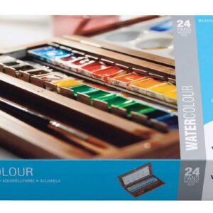 Van Gogh Set de peinture aquarelle, boîte en bois, 24 demi-plats + 3 accessoires