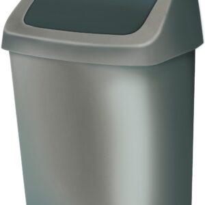 Curver Swing - Poubelle 10L - Couvercle basculant - Pour Cuisine, Bureau, Salle de Bain - 24,6 x 19,8 x 37,3 cm - Gris