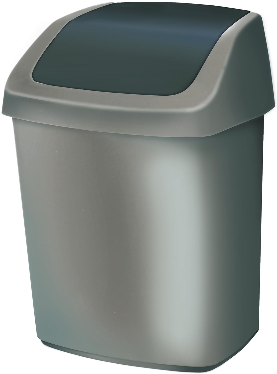 Curver Swing - Poubelle 10L - Couvercle basculant - Pour Cuisine, Bureau, Salle de Bain - 24,6 x 19,8 x 37,3 cm - Gris