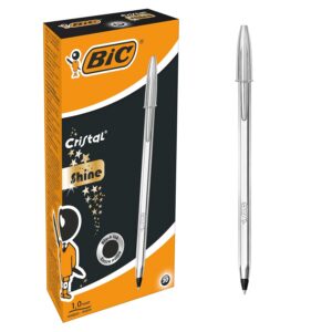 BIC Cristal Original Shine - Stylo-Bille Pointe Moyenne (1,0 mm) Corps Doré - Écriture Fluide et Élégante à Encre Noire, Boîte de 20