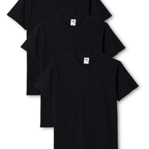 Fruit of the Loom Homme Valueweight V Neck 3 Pack T shirt, Noir, L EU