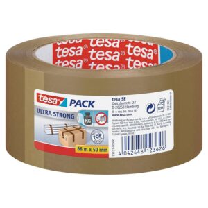tesapack Ultra Strong - Ruban Adhésif d'Emballage en PVC Solide et Sécurisé - Marron - 66 m x 50 mm
