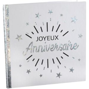 SANTEX 6651-4, Livre d'or Joyeux Anniversaire étincelant, Blanc/Argent