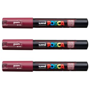 Posca Pc-1 m par Uni-Ball – Gamme complète de 22 couleurs disponibles. [Lot de 3] bordeaux