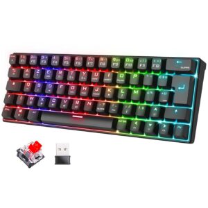 Spirit Of Gamer XPERT K200 | Clavier Gamer sans Fil & Bluetooth RGB | KL AZERTY Ultra Compact 60% | Switches Rouges mécaniques Anti-Ghosting | Compatible Windows, Smartphone & Tablette (Noir)