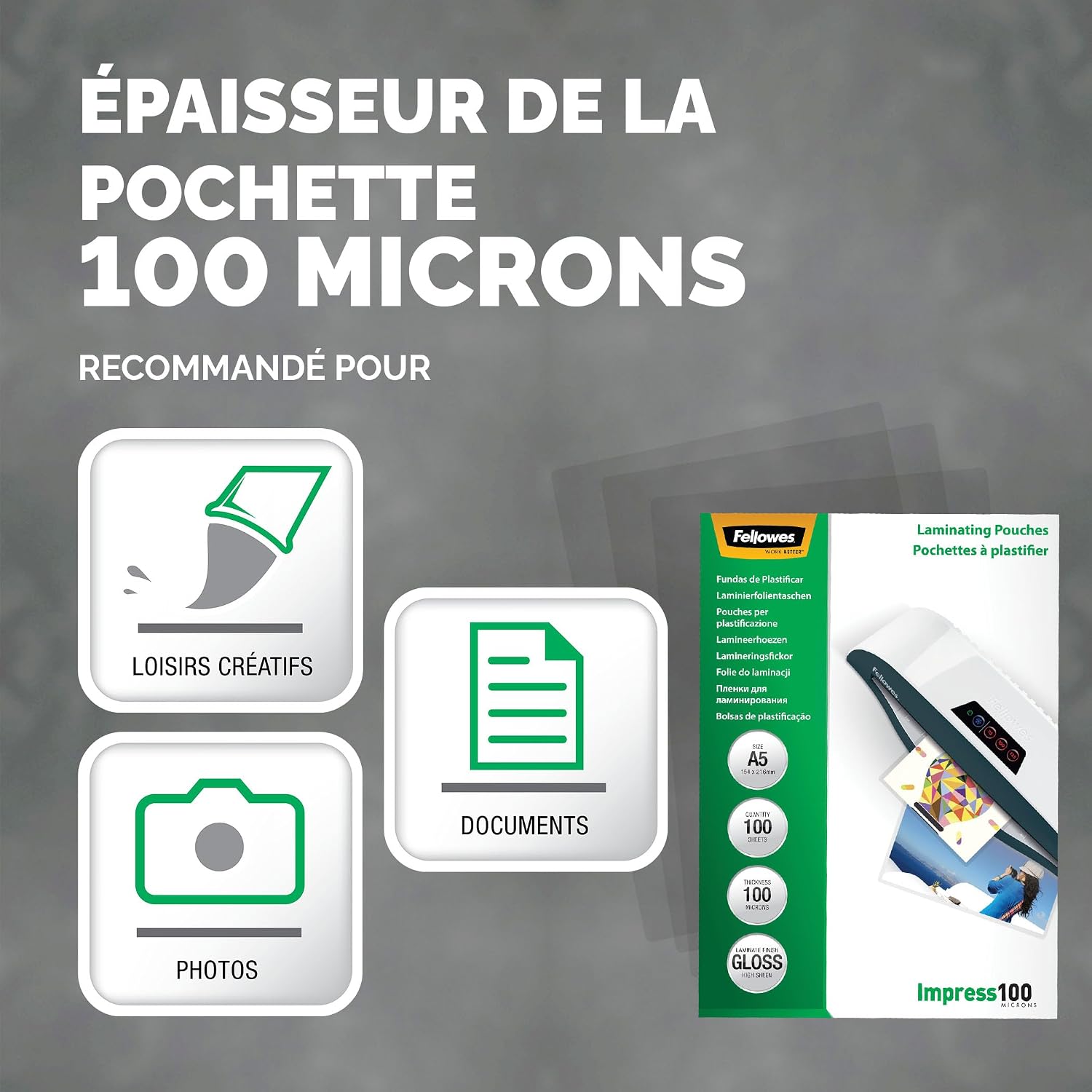 FELLOWES — Pochettes de plastification A5 100 microns – Image 2