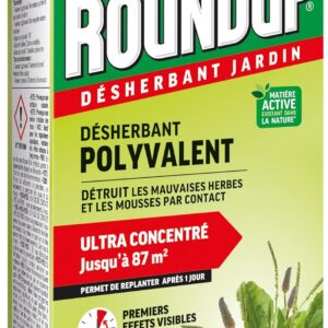 ROUNDUP Désherbant Jardin Polyvalent Concentré – Action 2-en-1 : Mauvaises Herbes & Mousses – Résultats dès 1h – 200ml