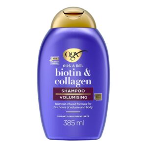 OGX | Shampooing Volumateur Biotine & Collagène (flacon de 385 ml) – Soin capillaire avec formule infusée de nutriments – Shampooing sans sulfate pour plus de 72 heures de volume