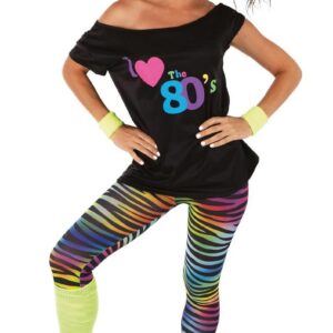 P'TIT CLOWN - Set de Déguisement Années 80 - Style Rétro - Parfait pour Carnaval, Fêtes Costumées et Évènements à Thème - Taille Unique (Set legging jaune fluo)