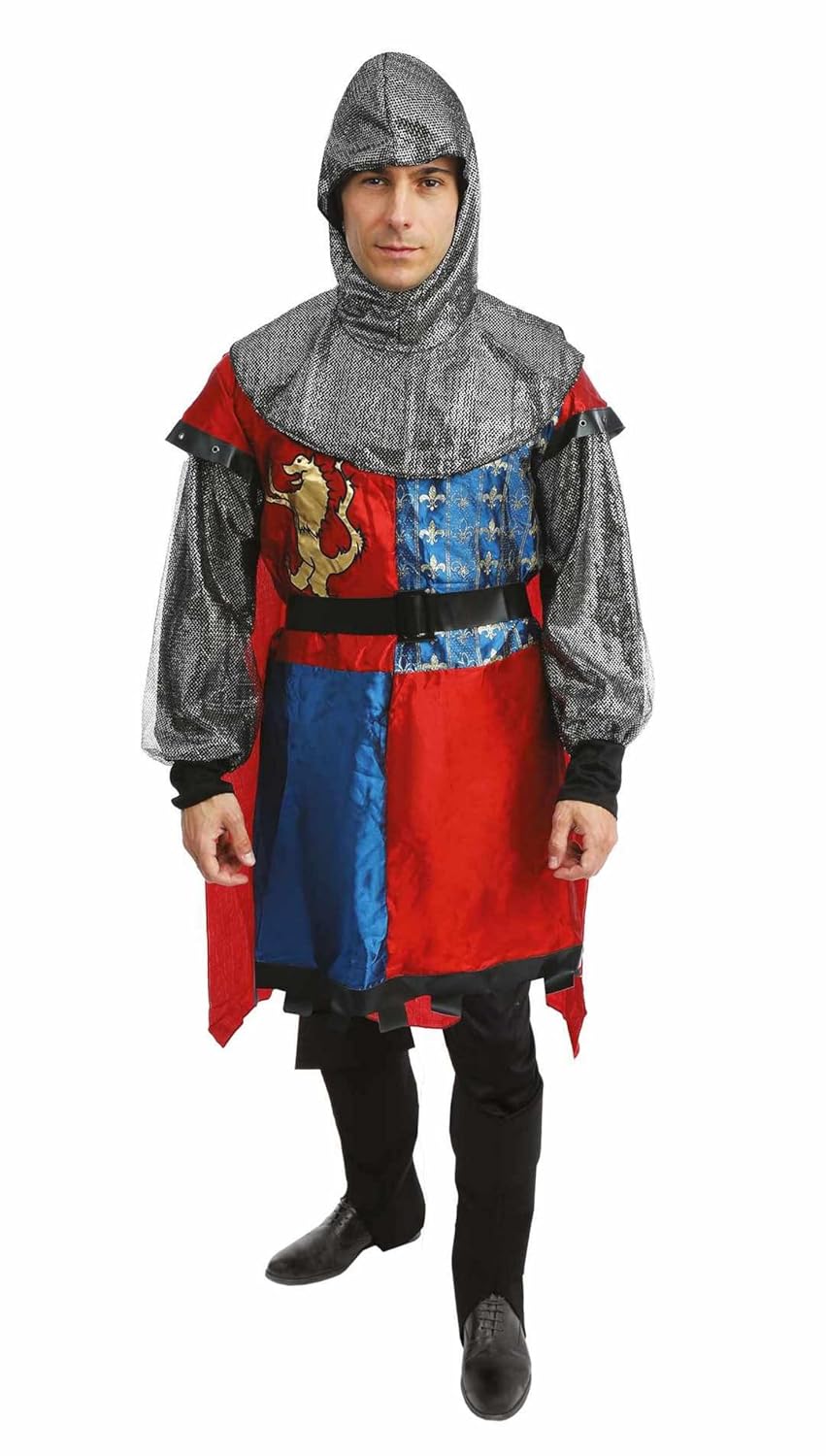 P'TIT CLOWN - Déguisement Chevalier Médiéval Adulte - Costume Homme Idéal pour Carnaval, Fêtes Costumées, Soirées à Thème, Spectacles, Évènements Historiques, Halloween - Polyester - Rouge, Bleu
