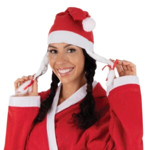 P'TIT CLOWN - Bonnet de Noël - Chapeau du Pere Noel - Christmas Hat - Adulte - Pour Compléter Costume Santa Claus, Mere Noel, Déguisement Fête de Fin d'Année, Xmas - Feutrine - Taille Unique - Rouge