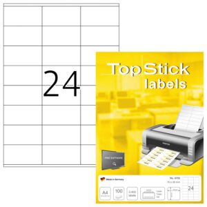 TopStick - Pochette de 2400 étiquettes d'adressage autocollantes (70 x 36 mm) Personnalisables et imprimables, Impression laser / jet d'encre, (8705) Blanc