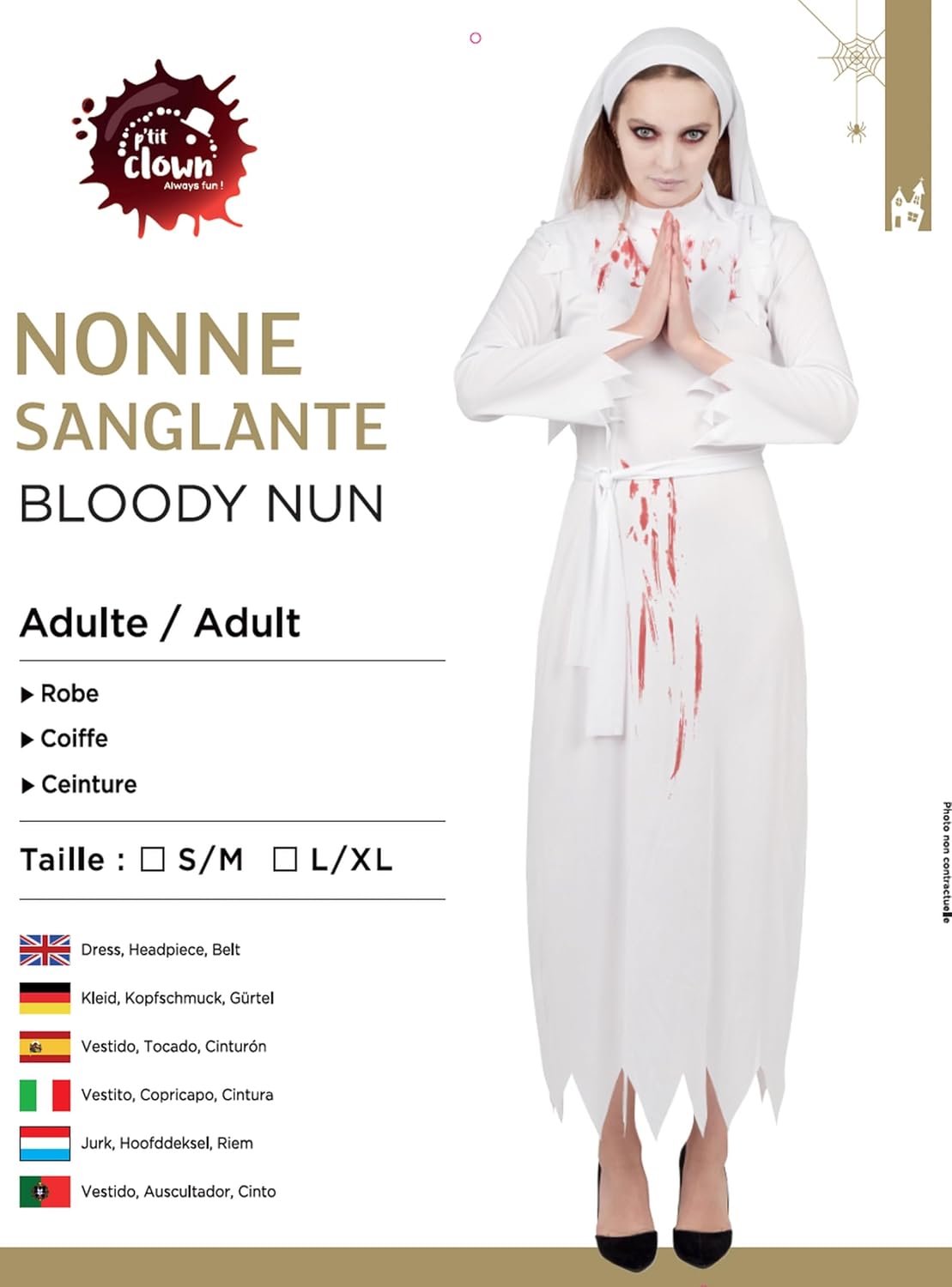 P'TIT CLOWN — Costume de Nonne Ensanglantée L-XL – Image 4