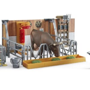 bruder 62611 - bworld Étable pour vaches et veaux avec fermier et accessoires, ferme, étable, animaux