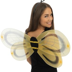 P'TIT CLOWN - 51470 - Set d'Abeille, Bee Set - Costume, Déguisement Adulte - Jaune et Noir, 90 x 45 cm - Serre-tête, Ailes - Pour Carnaval, Soirées à Thèmes, Halloween, Cosplay - Adulte - Unisexe