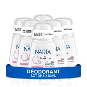 Narta - Déodorant Femme Bille - Protection 5 Efficacité Intégrale 48h Sans Alcool Hypoallergénique - lot de 6 x 50ml