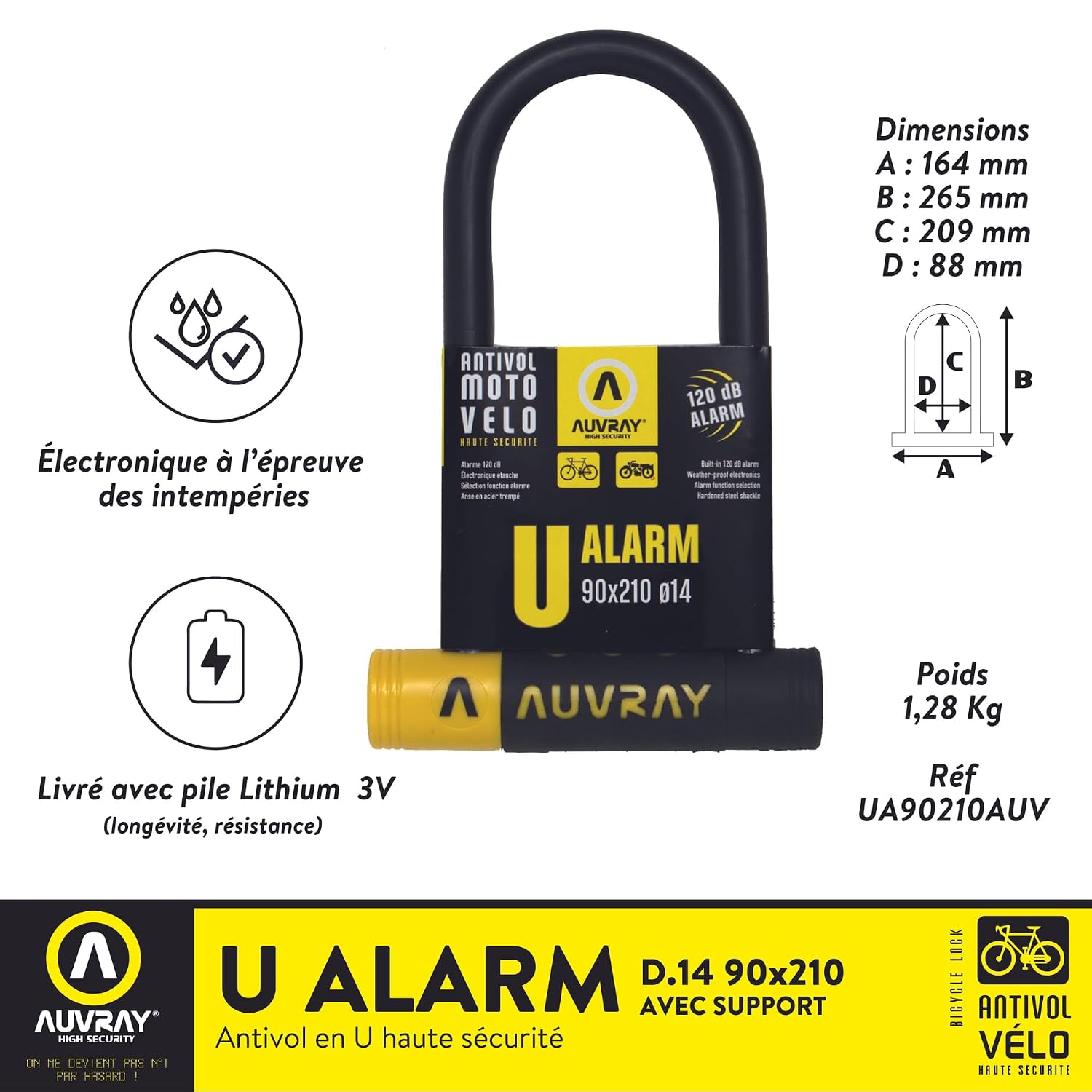 AUVRAY U Alarme — Antivol vélo 90x210 mm avec alarme 120 dB – Image 2