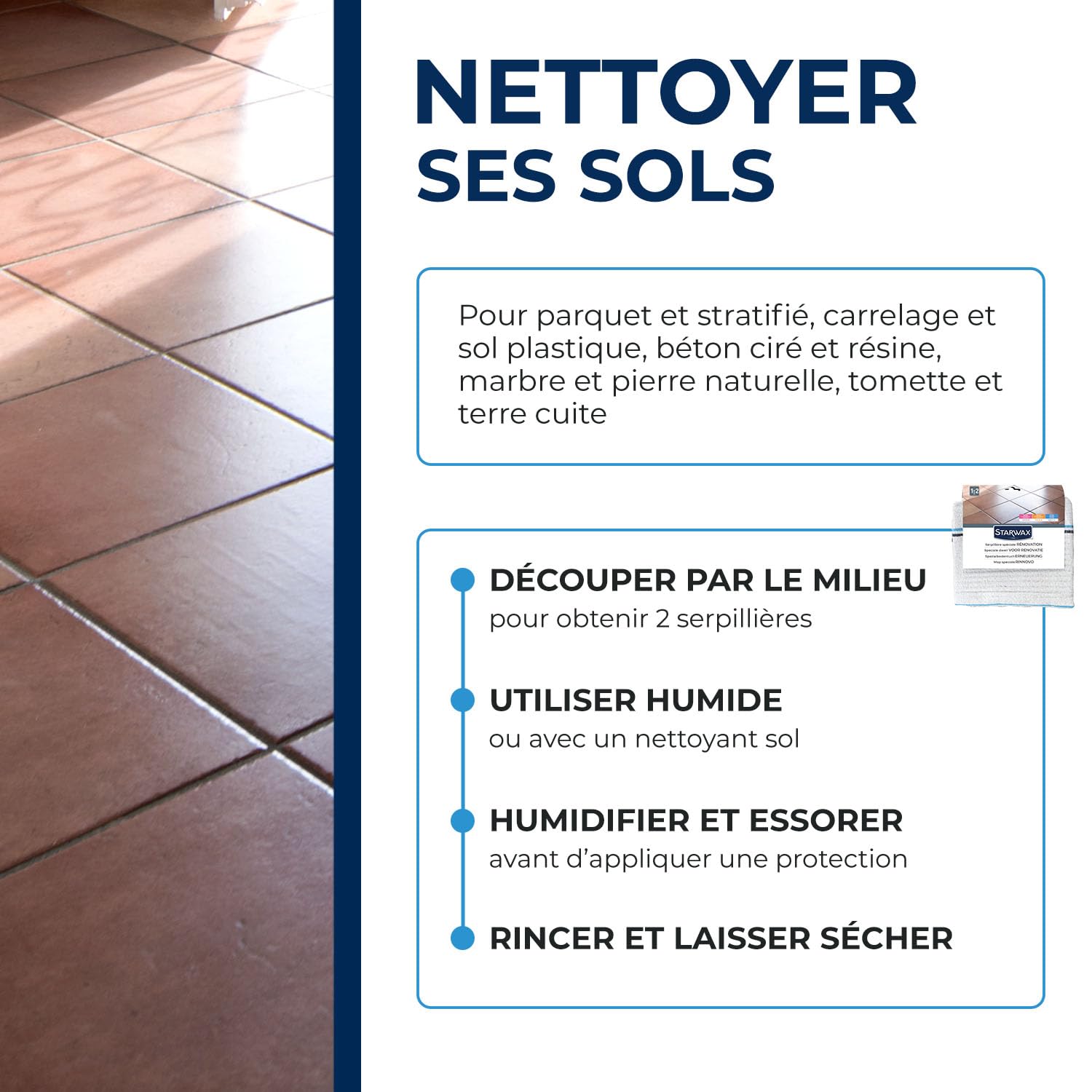 STARWAX - Serpillère Gaufrée pour Tous types de Sols Intérieurs Lot de 3 - spécial Rénovation - Très Absorbante et Résistante - Ne Peluche Pas - Conception Française - Grande Taille (50x100cm) – Image 3