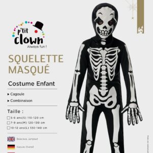 Alternative view of P'TIT CLOWN — Costume Squelette Masqué enfant 5/6 ans