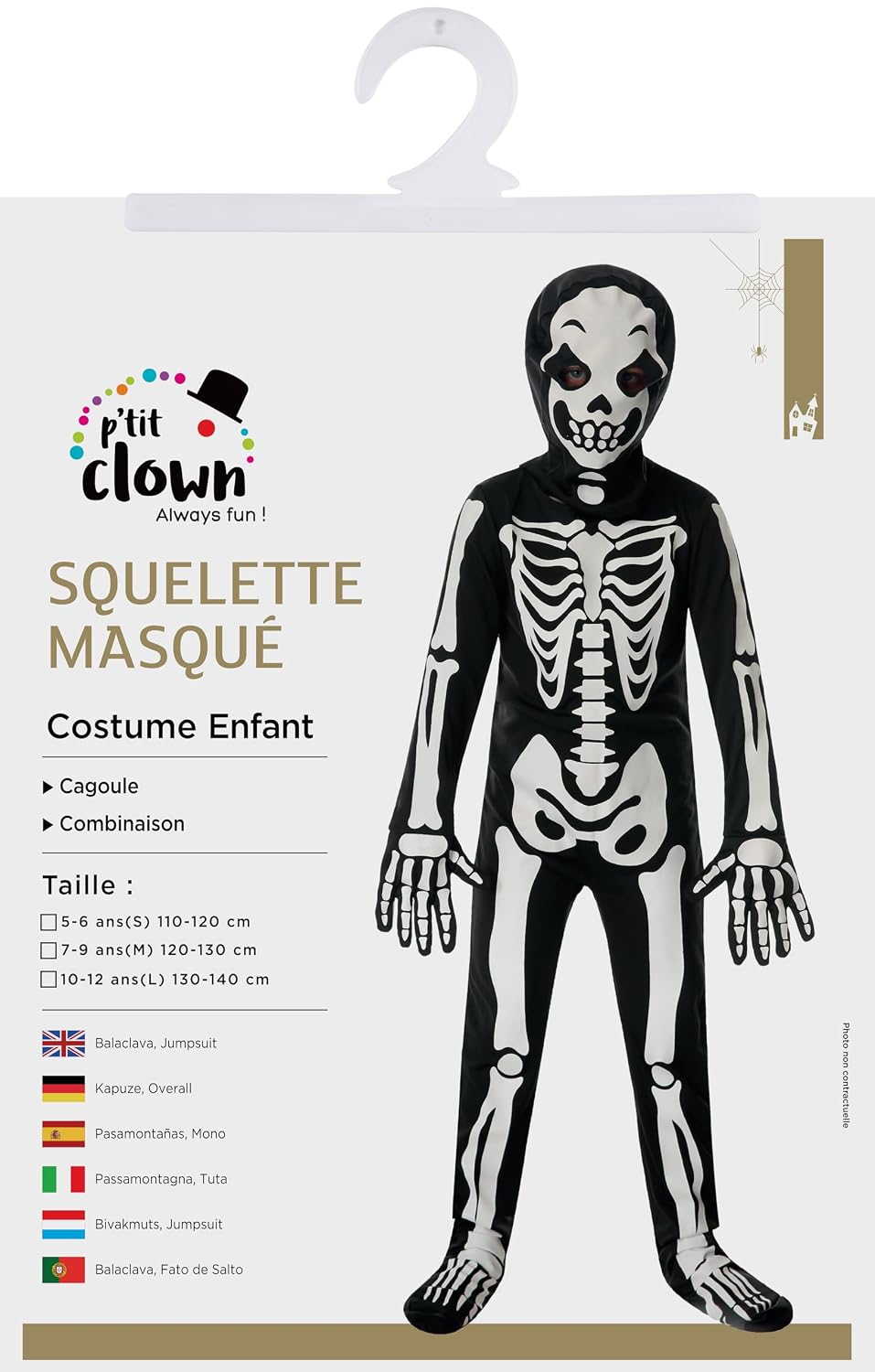 P'TIT CLOWN — Costume Squelette Masqué enfant 5/6 ans – Image 2