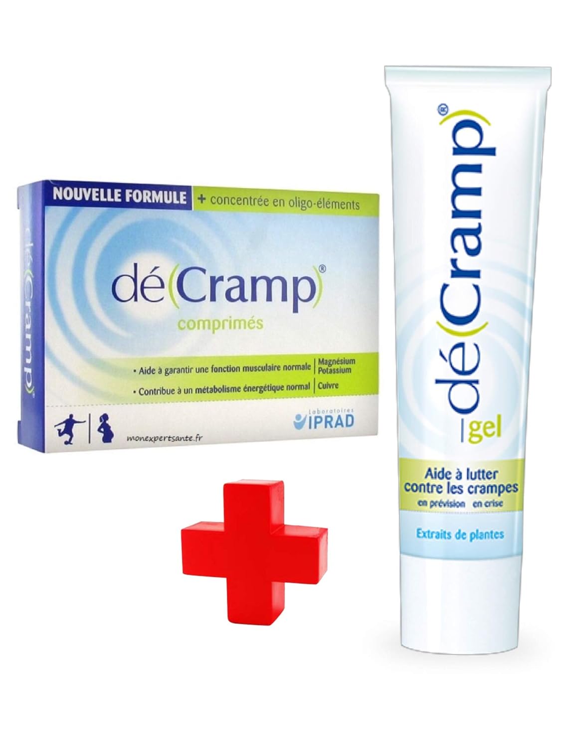 DéCramp KIT contre les crampes - NOUVELLE FORMULE plus concentrée en oligo-éléments - Lot de 1 Boite de 30 Comprimés + 1 Tube de Gel