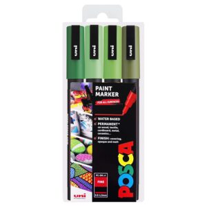 Posca Lot de 4 marqueurs de peinture PC-3M dans une pochette en plastique - Tons verts