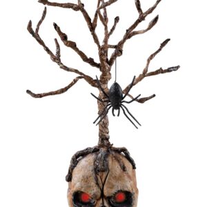 P'tit Clown - Crâne à Poser - Branches et Araignée - Lumineux - 55 cm - Décoration spéciale Halloween - Fonctionne avec 3 Piles incluses
