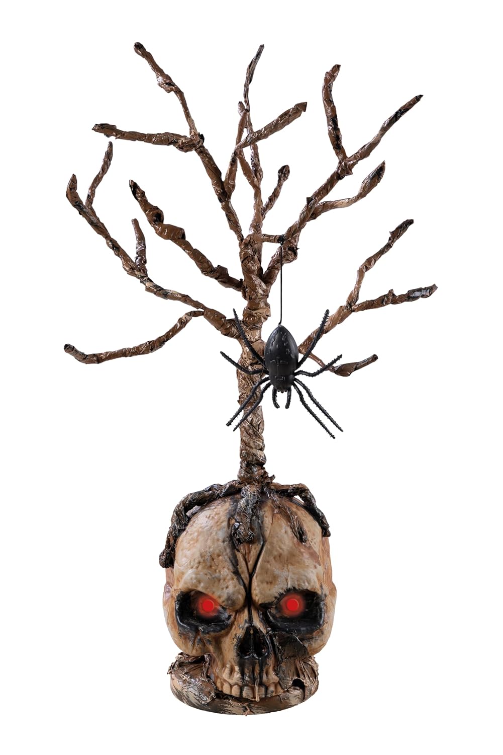 P'tit Clown - Crâne à Poser - Branches et Araignée - Lumineux - 55 cm - Décoration spéciale Halloween - Fonctionne avec 3 Piles incluses