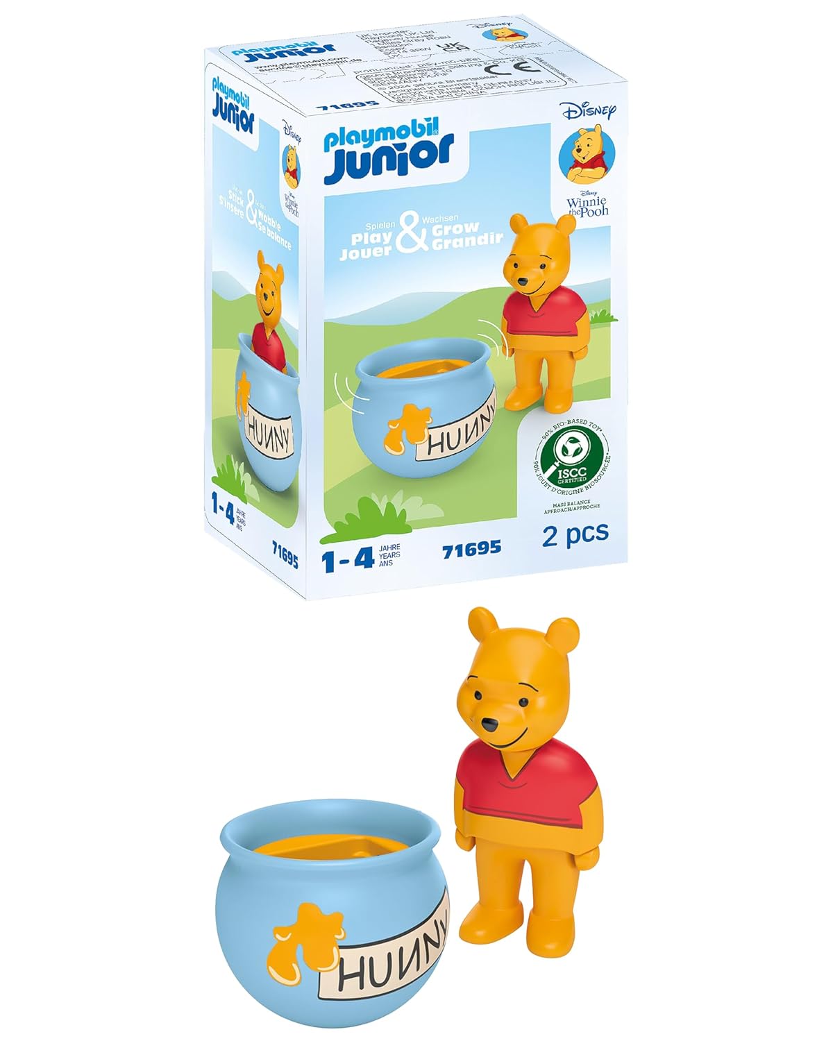 Playmobil 71695 Junior & Disney : Winnie l'ourson et culbuto Pot de Miel - avec Fonction rotative - Jouet fabriqué à partir de matière d'origine végétale - Dès 12 Mois